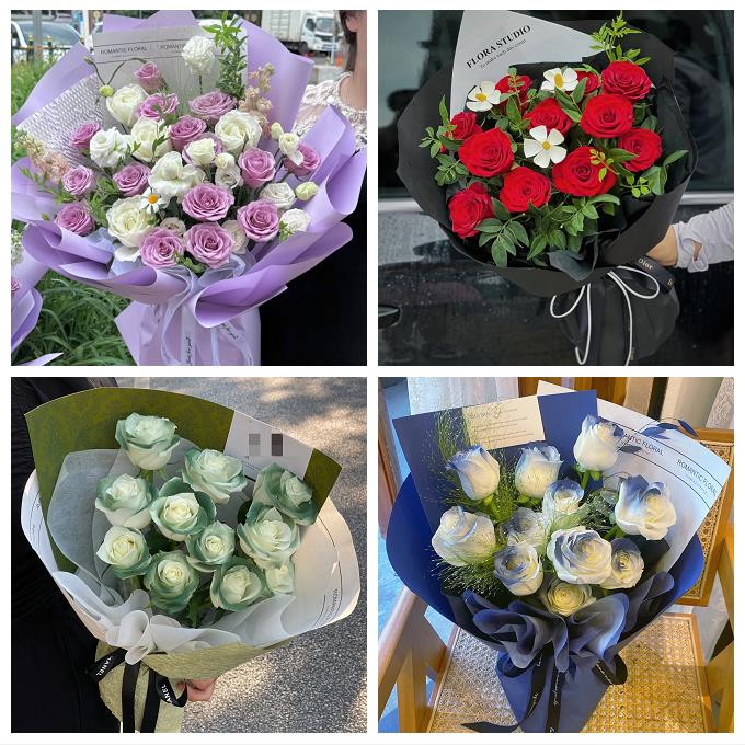 嘉兴市南湖秀洲区嘉善海盐县同城鲜花店送卡布碎冰蓝玫瑰生日花束