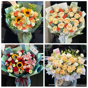 送西宁市大通县湟中县湟源县同城鲜花店送男士朋友向日葵玫瑰花束