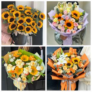 中高考向日葵玫瑰混搭花束杭州市西湖滨江萧山区余杭区同城鲜花店