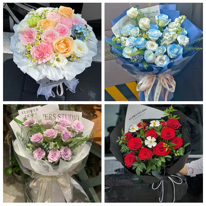 上饶市鄱阳万年婺源县德兴市同城鲜花店送卡布碎冰蓝玫瑰生日花束