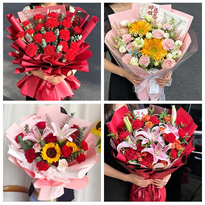 送阜新市细河区阜新县彰武县同城鲜花店送康乃馨百合长辈生日花束