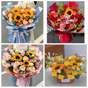 上海市黄浦区半淞园路小东门同城鲜花店送男士朋友向日葵玫瑰花束