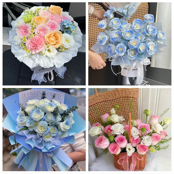 济宁市任城兖州区微山鱼台县同城鲜花店送卡布碎冰蓝玫瑰生日花束