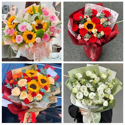 向日葵玫瑰混搭花束送朋友保定市涞水阜平徐水区定兴县同城鲜花店