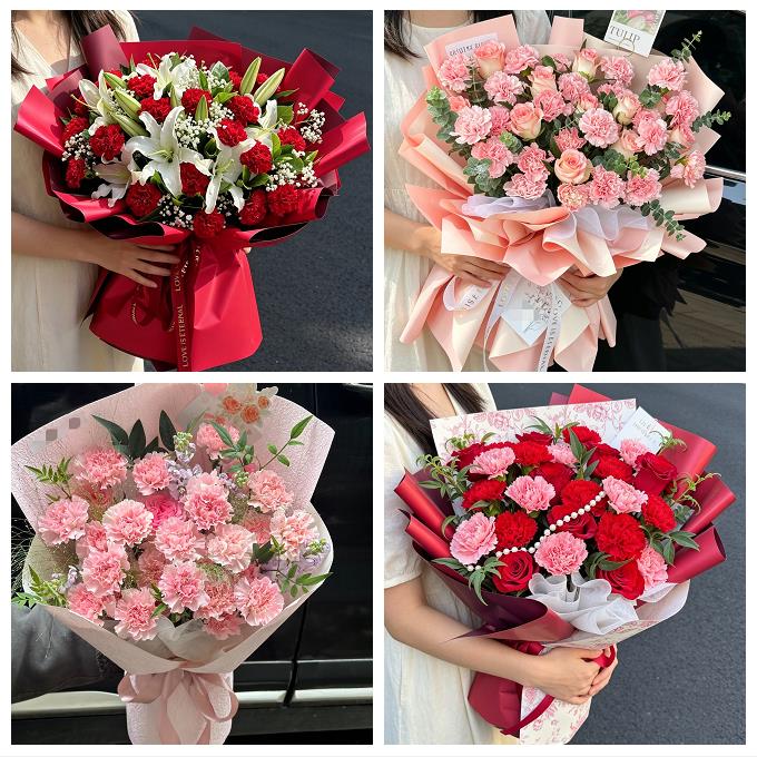 天津市津南北辰武清区宝坻区同城鲜花店送康乃馨百合长辈生日花束