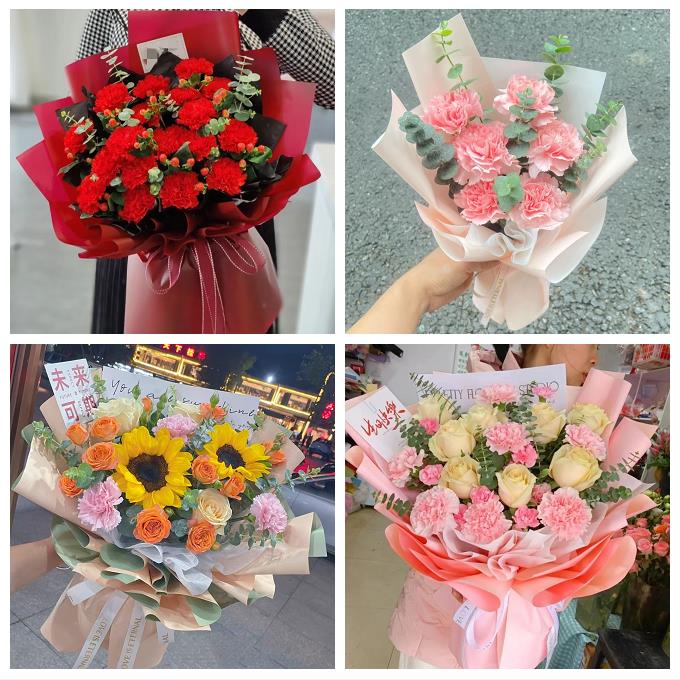 中卫市沙坡头区中宁县海原县同城鲜花店配送教师节康乃馨百合花束