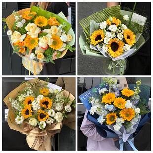 中高考向日葵玫瑰混搭花束湘潭市易俗河镇湘乡市韶山市同城鲜花店