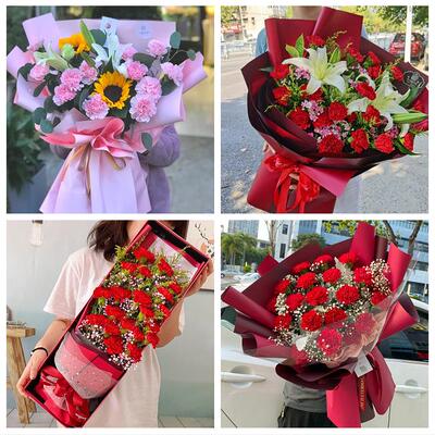 送上海市长宁区仙霞新村虹桥同城鲜花店38节康乃馨百合花束送长辈
