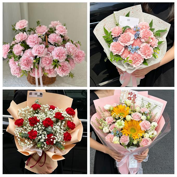 广州市白云黄埔区番禺花都区同城鲜花店送康乃馨百合长辈生日花束