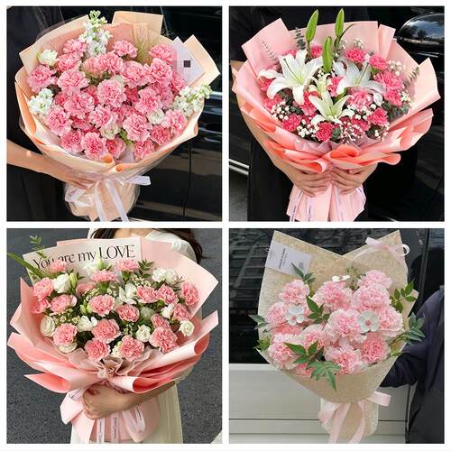 送周口市太康县鹿邑县项城市同城鲜花店送康乃馨百合长辈生日花束