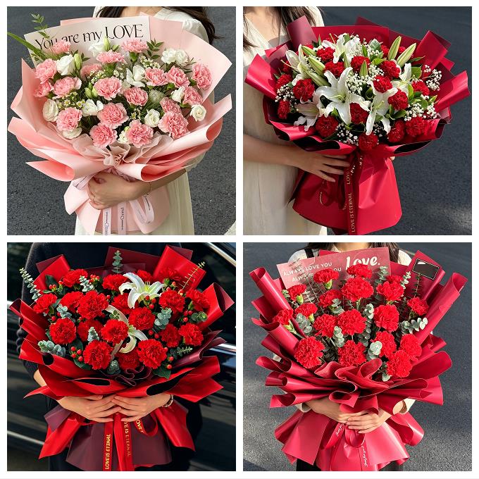 海口市秀英龙华琼山区美兰区同城鲜花店送康乃馨百合长辈生日花束