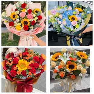 送周口市太康县鹿邑县项城市同城鲜花店送男士朋友向日葵玫瑰花束