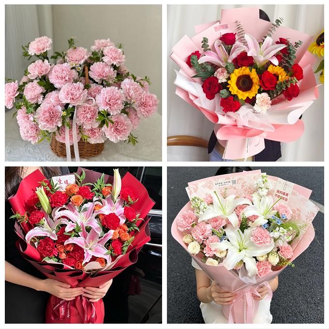 咸阳市秦都杨陵渭城区三原县同城鲜花店送康乃馨百合长辈生日花束