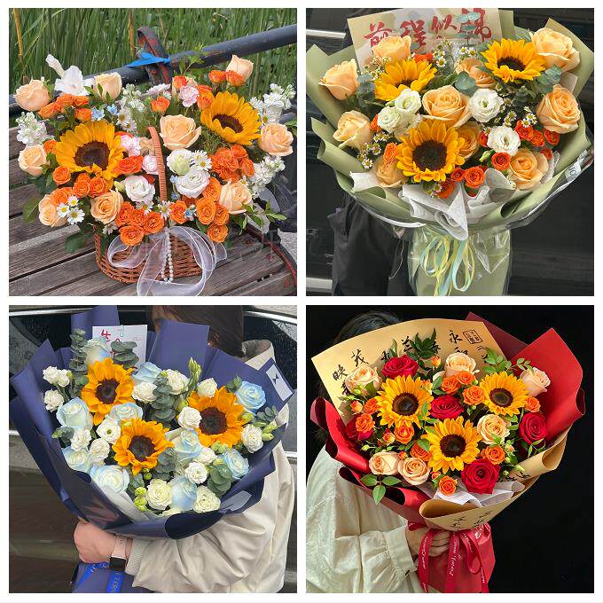 中高考向日葵玫瑰混搭花束郑州市荥阳新密市新郑登封市同城鲜花店