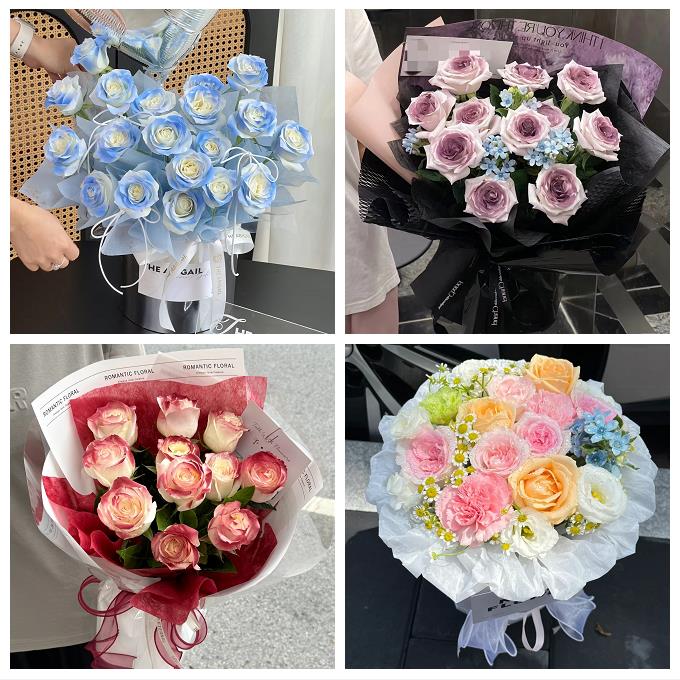 安阳汤阴县滑县内黄县林州市同城鲜花店送卡布碎冰蓝玫瑰生日花束