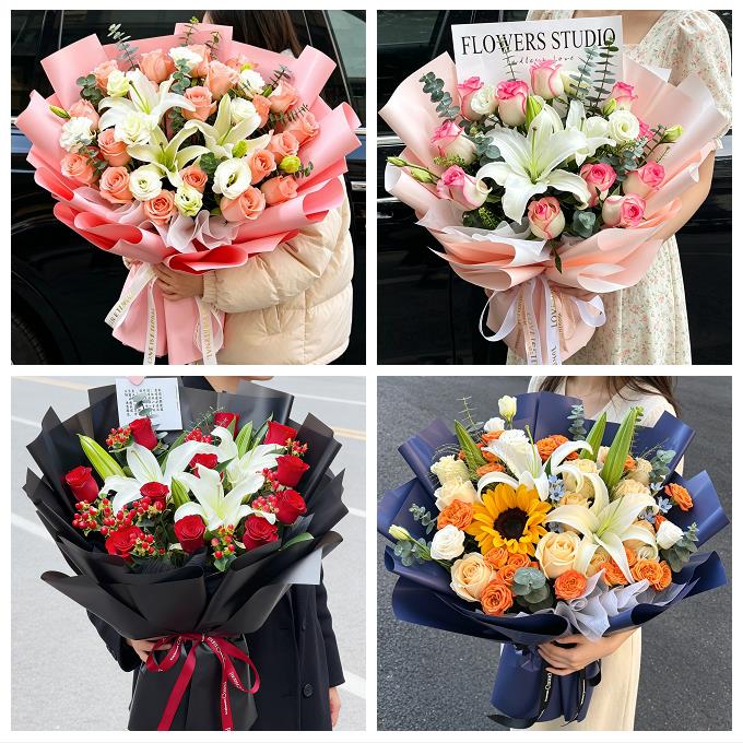 广州市白云黄埔区番禺花都区同城鲜花店玫瑰百合花束送老婆女朋友