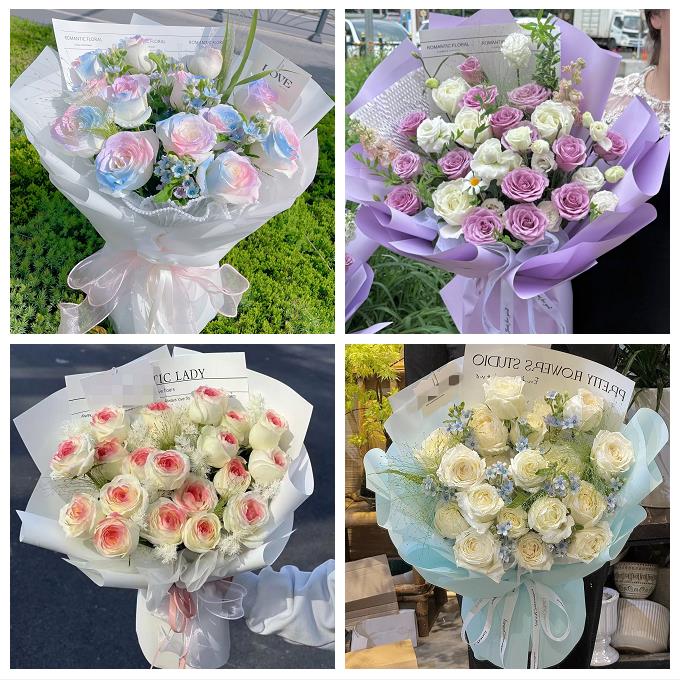 辽阳市太子河区辽阳县灯塔市同城鲜花店送卡布碎冰蓝玫瑰生日花束