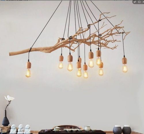 北欧创意DIY吊灯餐厅茶室民宿灯服装店天女散花多头木艺树枝吊灯
