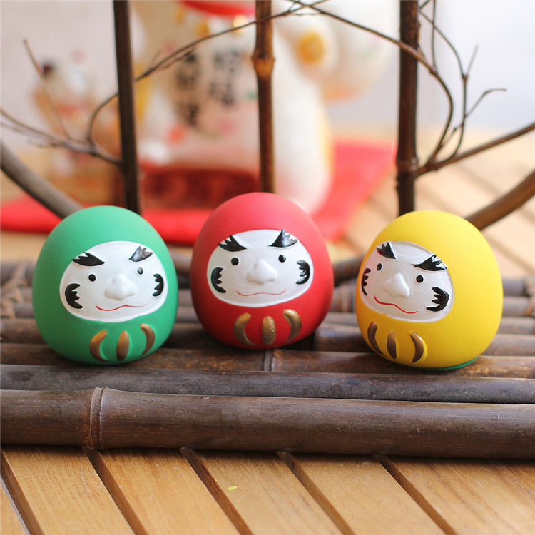 迷你小达摩蛋红黄绿三色达摩摆件店铺装饰摆件桌面装饰品