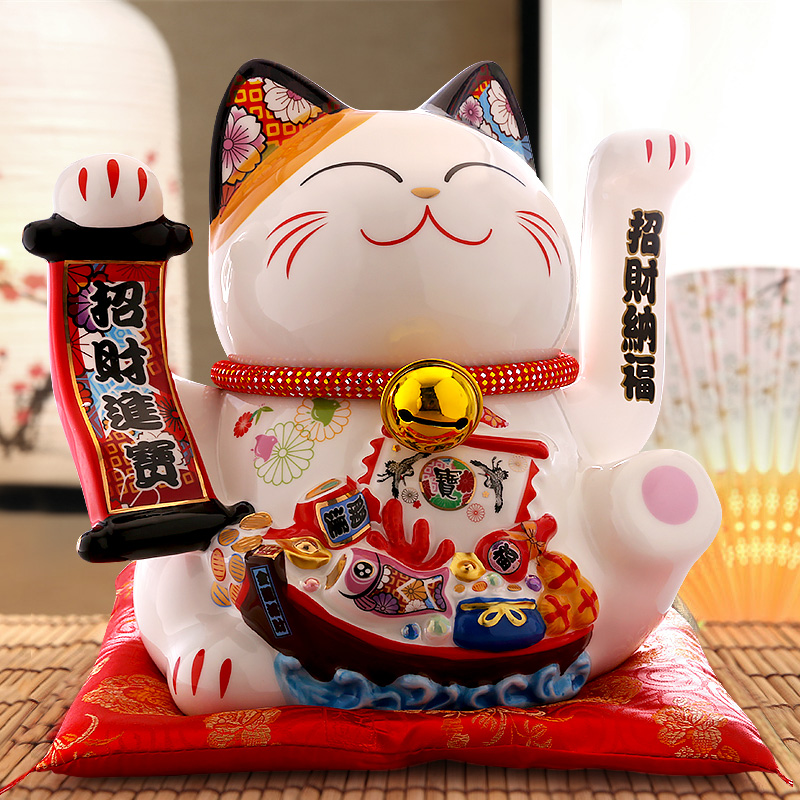 正品福缘猫 特大号招财进宝陶瓷礼品 电动摇手招财猫店铺开业摆件