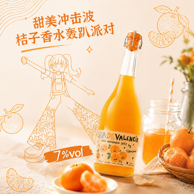 西班牙橘子起泡酒混酿莫斯卡托起泡酒清甜微气泡整果压榨甜美冲击