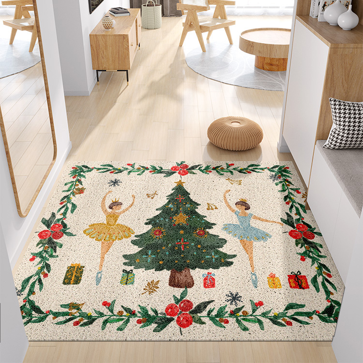 圣诞节快乐入户门丝圈地垫超大门垫门厅大门口地毯进门脚垫古典风