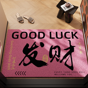 地垫入户门垫粉色发财喜乐丝圈进门脚垫除尘耐脏自由裁剪喜庆地毯