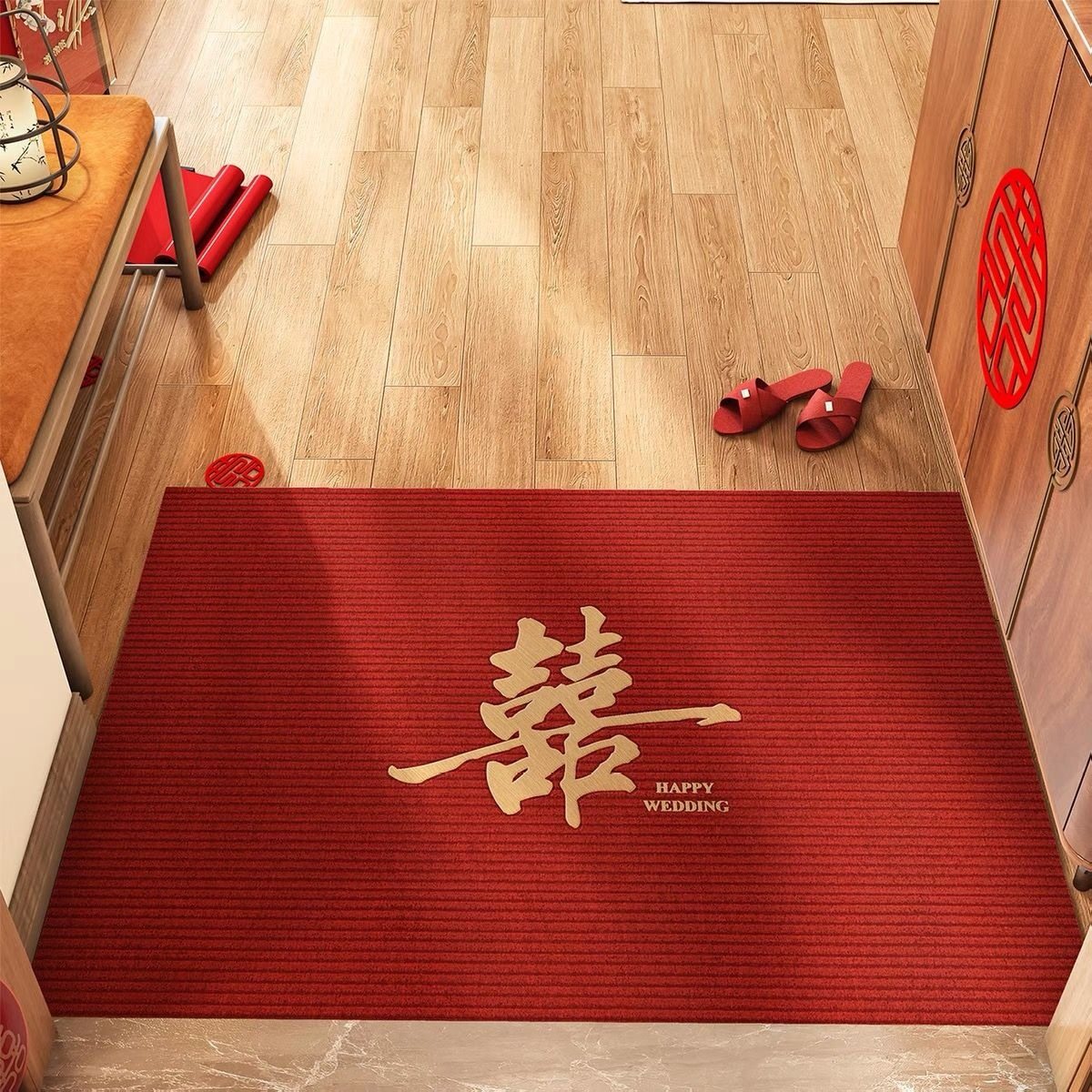结婚入户门地垫红色喜庆玄关进门脚垫家用婚房布置地毯氛围感门垫,居家布艺,入户地垫,淘宝优惠券,粉丝福利购,淘宝优惠卷