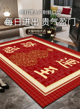 入户门地垫红色喜庆进门地毯高级家用门垫轻奢玄关客厅防滑脚垫子