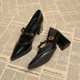 黑色通勤工作高跟鞋 女2026新款 名媛粗跟玛丽珍小单鞋 绝美尖头法式