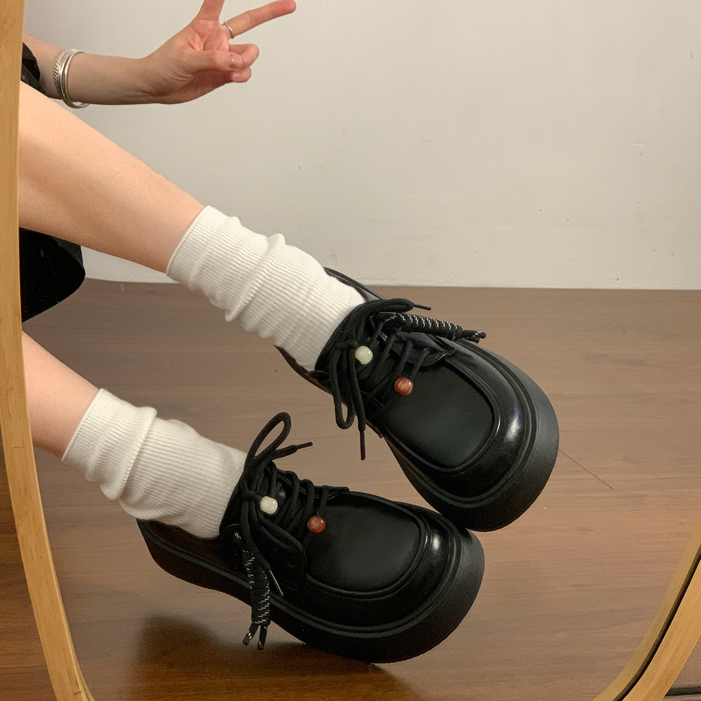 松糕厚底系带小皮鞋女2025春季
