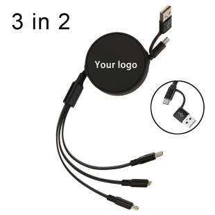 66W双USB二拖三伸缩数据线适用苹果安卓华为手机一拖三伸缩充电线