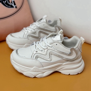 女2025新款 运动休闲鞋 百搭厚底女款 子炸街增高女鞋 潮 鞋 真皮老爹鞋