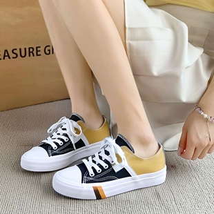 球鞋 人本2025年女拼色帆布鞋 低帮板鞋 时尚 百搭春秋平底女鞋
