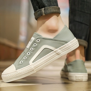 透气半拖懒人鞋 人本一脚蹬男鞋 子男板鞋 低帮平底开车两穿鞋 帆布鞋