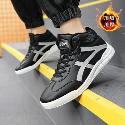 人本冬季加绒保暖高帮小白鞋