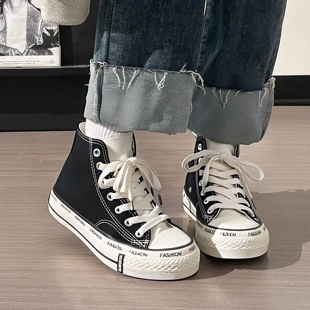 名匡帆布鞋女高帮2025年春季韩版学生ins潮百搭港风配裙子板鞋ins