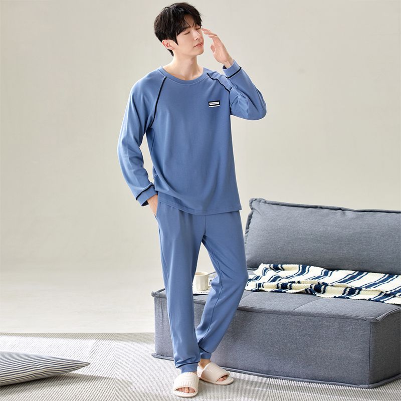 长袖纯棉睡衣春秋季男套装家居服