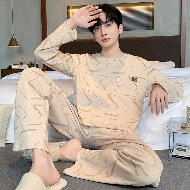 睡衣男款春秋冬季新款纯棉圆领