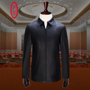 高端真皮保暖 中年商务休闲皮夹克拉链短款 鼎铜男士 翻领皮衣秋冬季