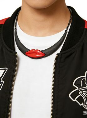 项链男高级感痞帅小众红唇毛衣链