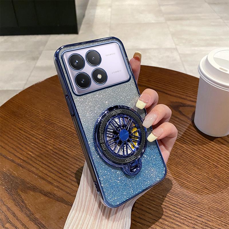 适用红米K70手机壳新款闪粉时尚软壳女士RedmiK70E高端旋转陀螺磁