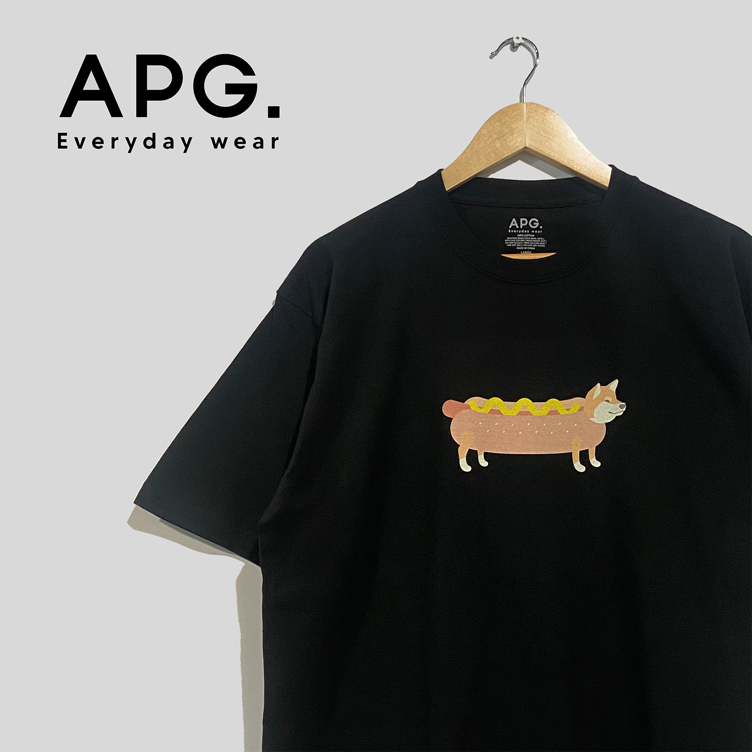 adlib香港重磅短袖潮牌APG系列 柴犬香肠狗狗印花纯棉T恤  TE0041