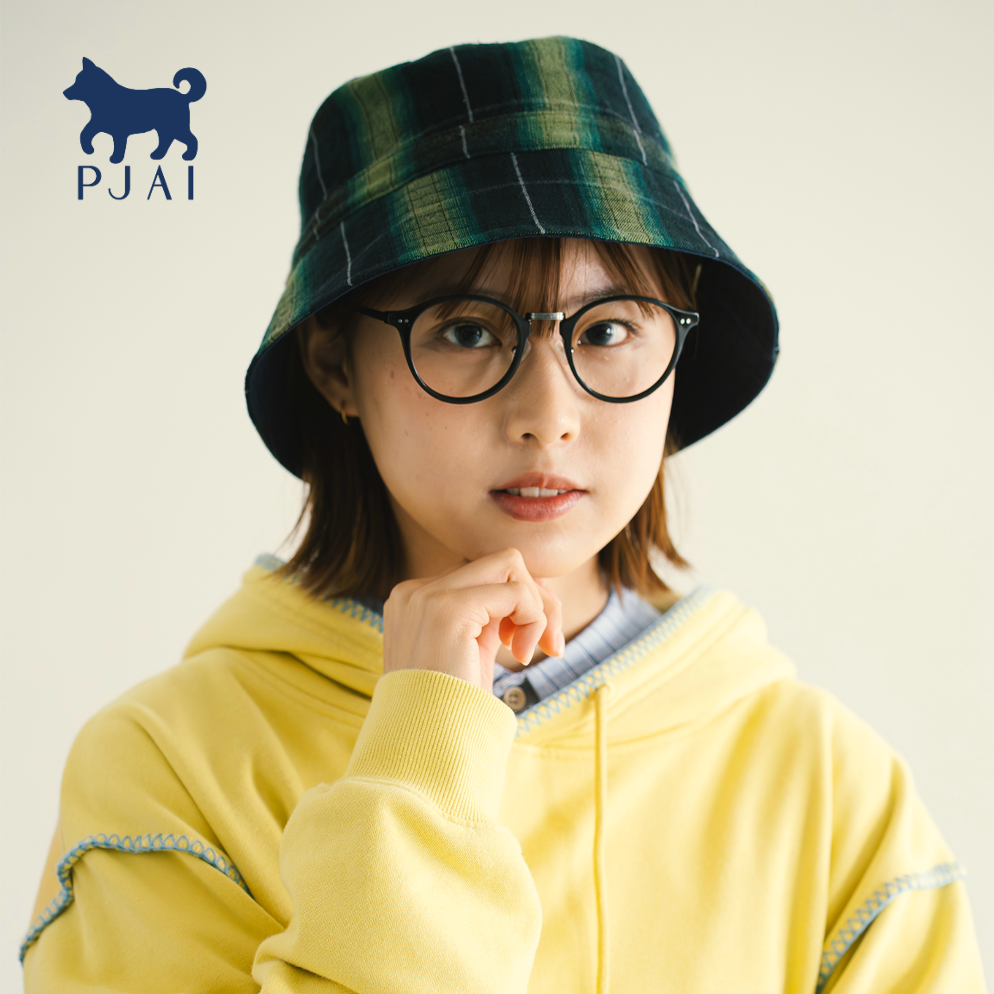 adlib香港 可爱柴犬P仔绣花双面格纹防水渔夫帽    AH281