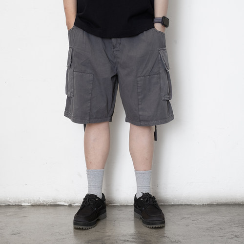adlib品牌 港式夏季100%纯棉染色重水洗多口袋日常潮男短裤 SP370
