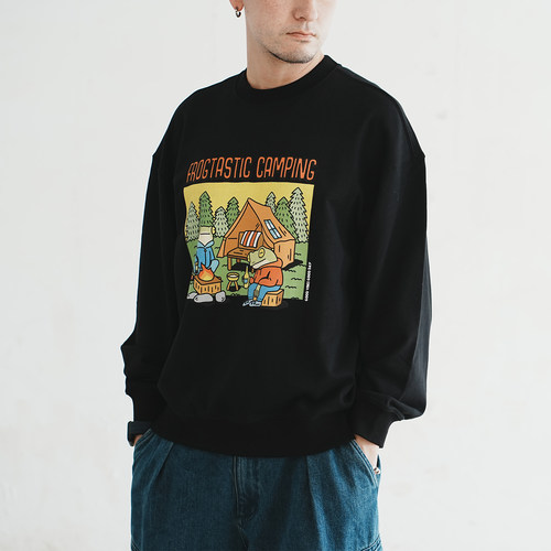 adlib香港 男女青蛙野营印花图案百搭日常宽松长袖卫衣 ZW502