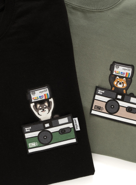 adlib香港夏季男女款狗狗浣熊相机图案印花100%纯棉短袖T恤ZT1505