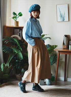 adlib香港 秋冬季设计感松紧高腰带长裙女 P仔腰带百褶长裙YD008