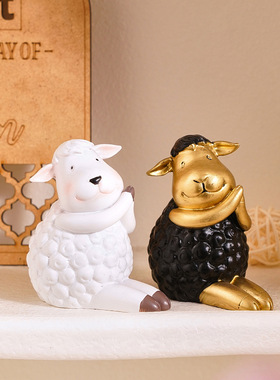 轻奢金边绵羊桌面摆件 卡通跪坐小羊工艺品 室内创意萌趣装饰摆设