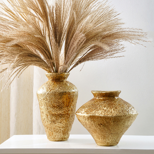 复古陶罐造型装饰花瓶，仿古金色陶罐家居花瓶树脂材质手工摆件